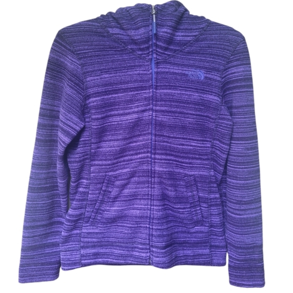 The North Face Purple Striped Crescent  Fleece Hooded Full Zip Jacket Size M
